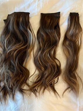 Weft Hair Extensions 20 Inch Balayage Brown with  Blonde 6 pieces